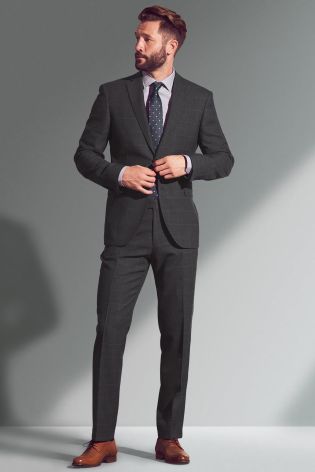 Grey Check Regular Fit Suit: Jacket